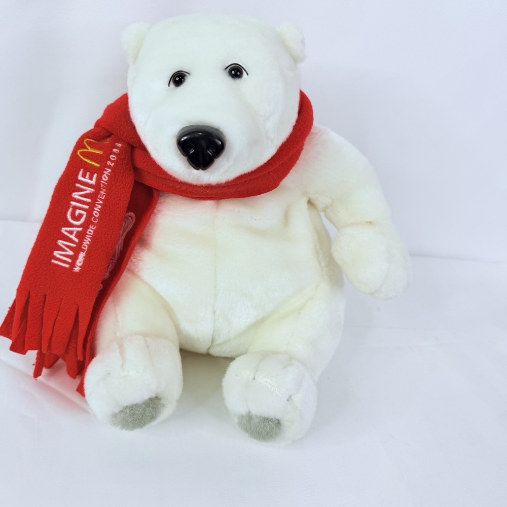 McDonalds 2008 Worldwide Convention Coca Cola Polar Bear w/Red Scarf ‎ 11" Plush